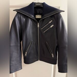 Zadig & Voltaire LOS CUIR INK NAVY MOTO LEATHER JACKET Size XS